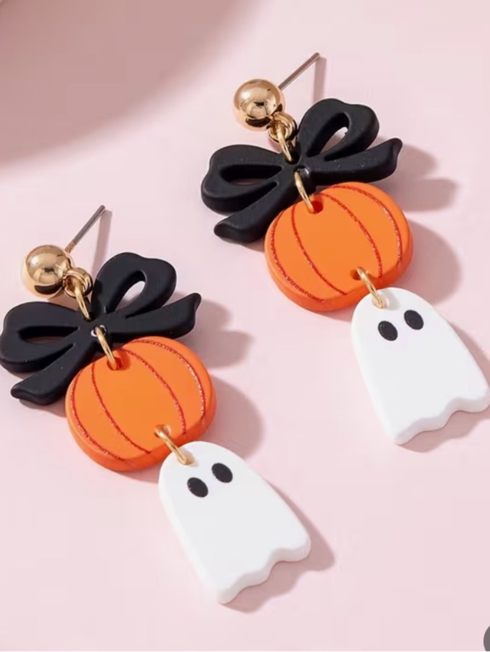 Halloween Bow Pumpkin Ghost Pierced Resin Earrings Stud Back